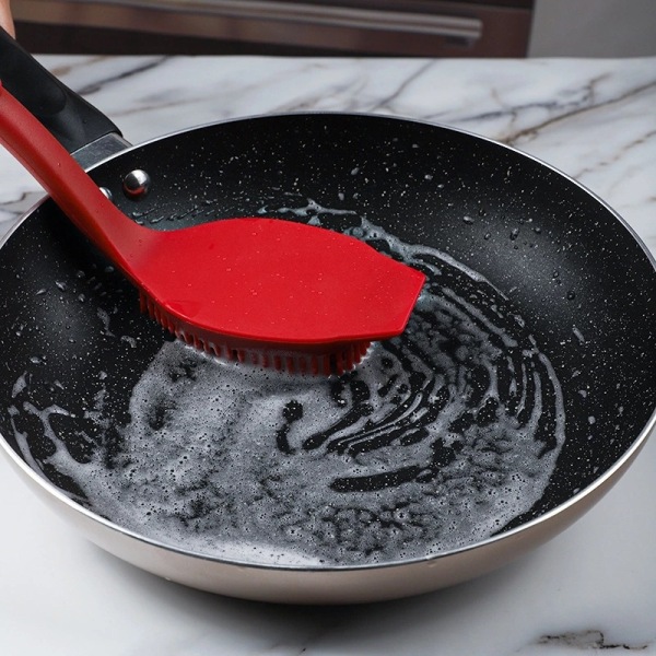 Silikondiskborste - Wokborste - Skrubber - för kök, hem, grill - Svart