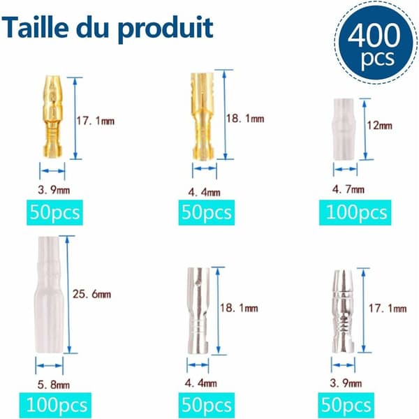 Crimp-liittimet, 400 liitintä ja 3,9 mm liitinvalikoima