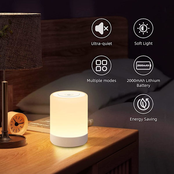LED-yöpöytälamppu, lämmin tila ja RGB-himmennettävä pöytälamppu, USB-ladattava