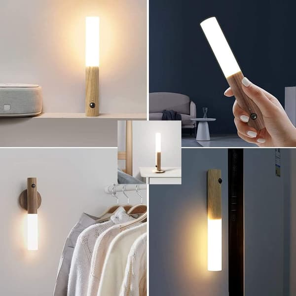 LED trappe lys bevægelsessensor batteri indendørs træ natlys USB