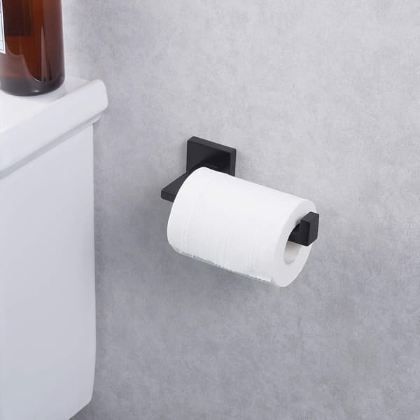 Sæt med 2 toiletrulleholdere og håndklæderinge i sort til badeværelset