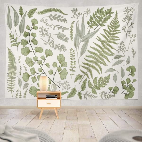 Botanisk polyester stoffvev blomst grønn hvit vår vegg