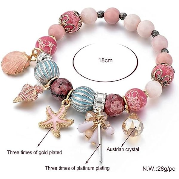 Färgglada pärlarmband för kvinnor - Natursten Charm Armband