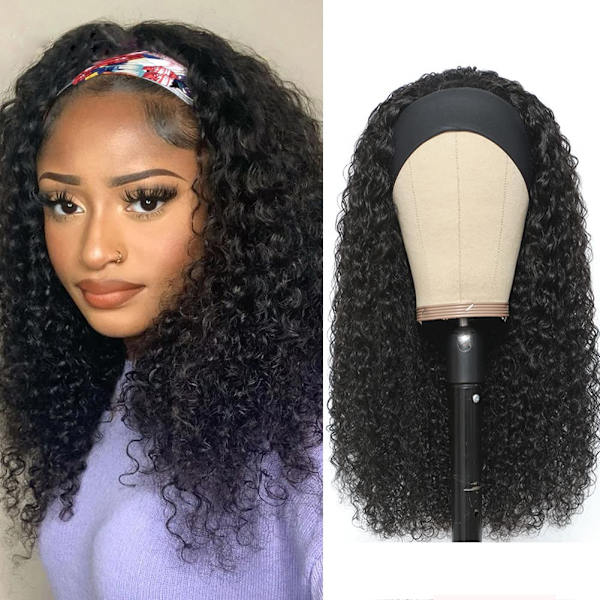 Huvudband Peruk Äkta Hår Deep Wave 40.64cm Peruk Ingen Lim Huvudband Peruk