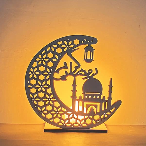 Sæt med 3 dekorative lys, Ramadan Måne Stjerne Træ Dekorativ L