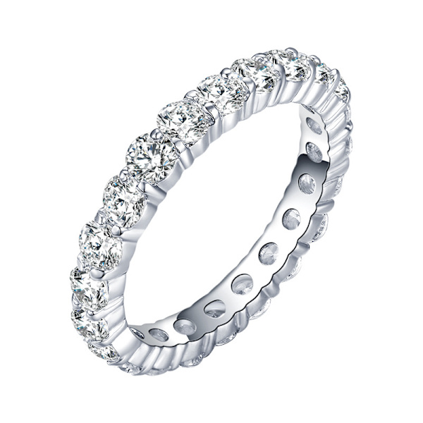 Amazon Collection Platina eller Guldpläterad Sterling Silver All-Around Band Ring set med Runda Infinite Elements Zirconia