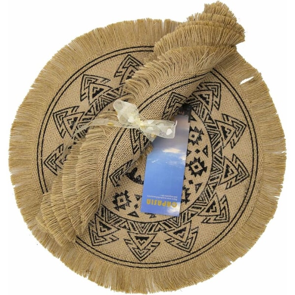 Bruna tofsprydda B CAPASIN-bordstabletter i boho-stil, set om 4