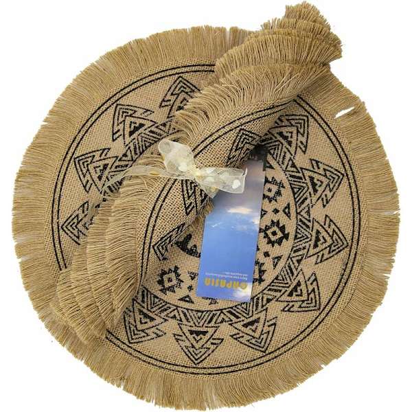 Ruokapöytä Ruskea Tassel B CAPASIN 4 Boho Pyöreä Paikkamattosetti