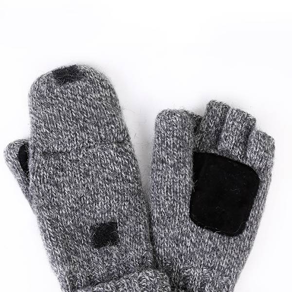 Herre strikkede uldhandsker med læderlap på håndfladen Micro Fleece