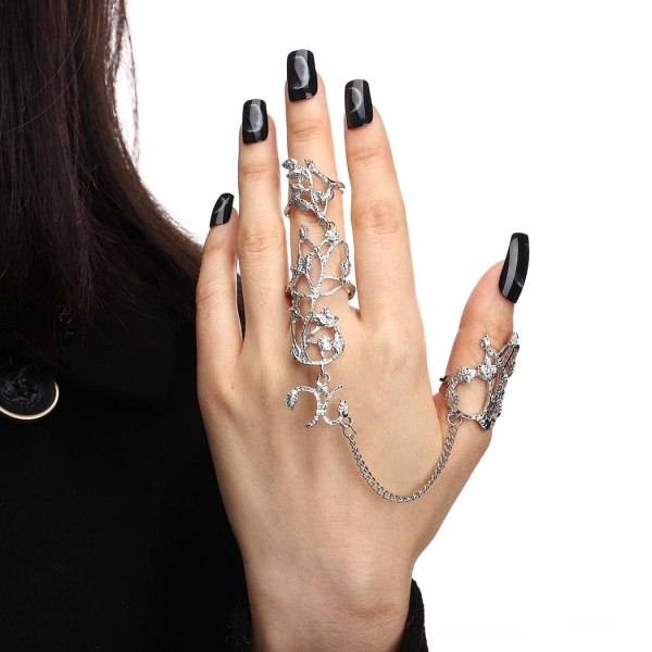 Finger Ring Hand Chain Silver Knuckle Ring Bracelets Punk Leaf Fu