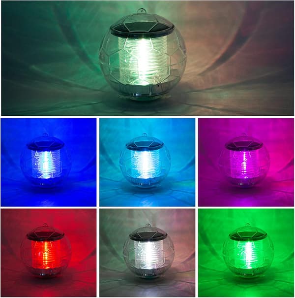 Flydende solcellelys, LED 7 farver vandtæt solcelledrevet lampe