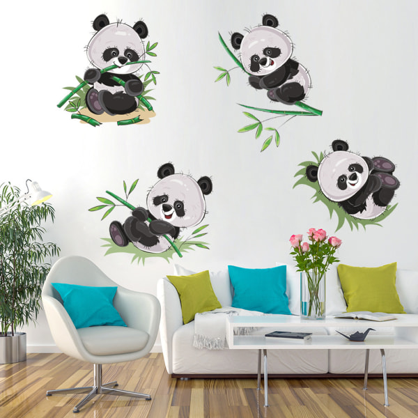 1 set söta tecknade pandaväggklistermärken, avtagbara väggdekor DIY Nursery Wall Art