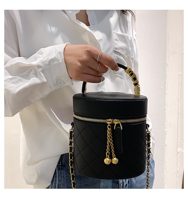 Dames Cylinder Top Handle Crossbody Taske Sort