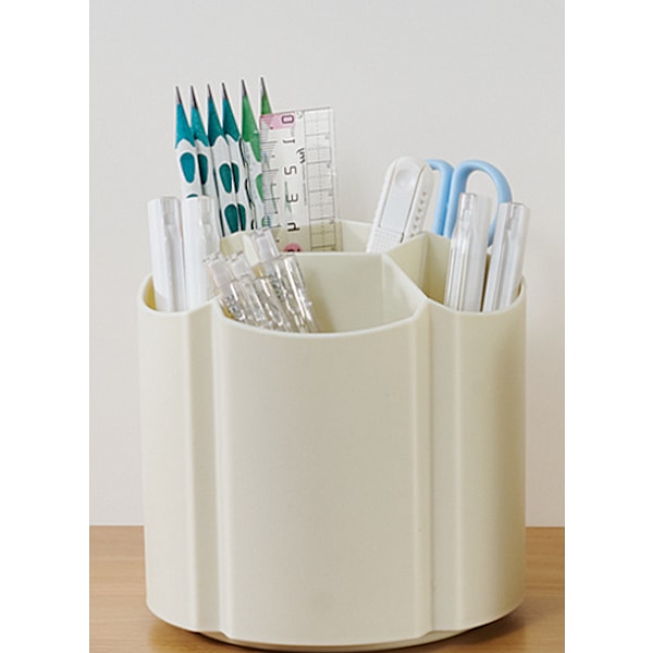 Skrivebords Penneholder med 6 Rum, Roterende Blyantskrukke, Kontorartikler Organizer, Skrivebordsopbevaring, Hvid, 135*135mm