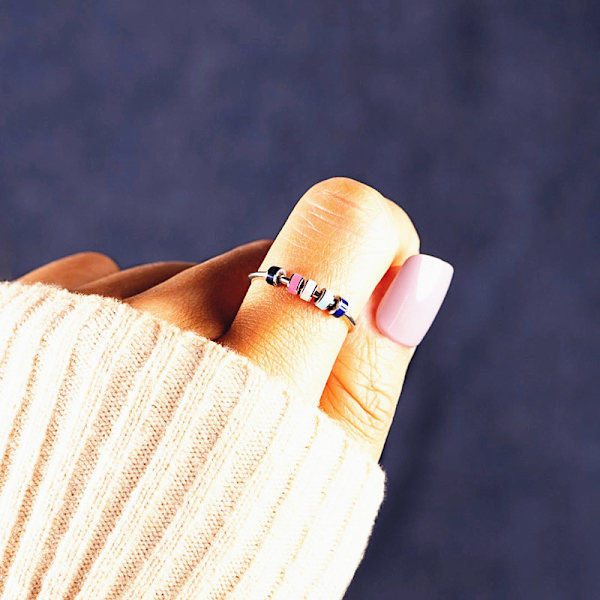Justerbar snurrande emalj fidget ring, ångest ring för kvinnor flickor med pärlor spinner