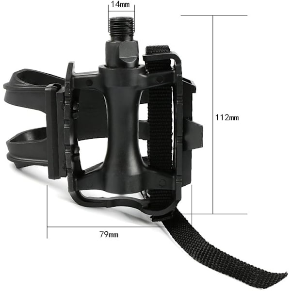 1 par cykelpedaler med tåclips og stropper, brugt til fitnesscykler