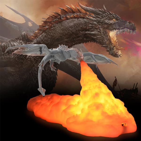 Elddrake-lampor, 3D-tryckt vulkanmånljus, barns sömnlampa