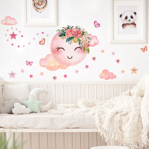 Pink Cloud Print Wall Sticker til Børneværelse