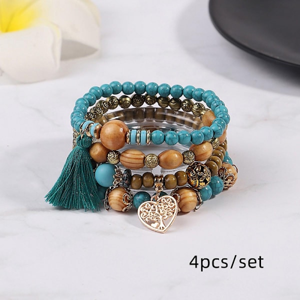 Armbånd-Fint smykkeVintage træperlekæde, hjerteform, bohemestil