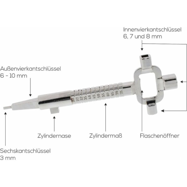 6 in 1 Arkkitehdin avain 6/7/8 mm neliöavain Allen-avain asteikolla