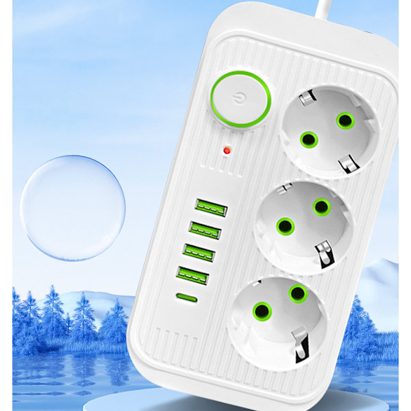 3-osainen pistorasia seinään 4 USB-portilla ja 1 USB C -portilla, 8-in-1 sähköpistorasia, pistorasia kotitoimistoon musta (17,2 * 8,6 * 3,8 cm)