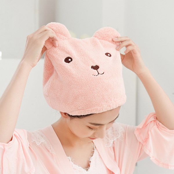 Mjuk absorberande torr hårkeps, söt tecknad björn supermjuk mikrofiber