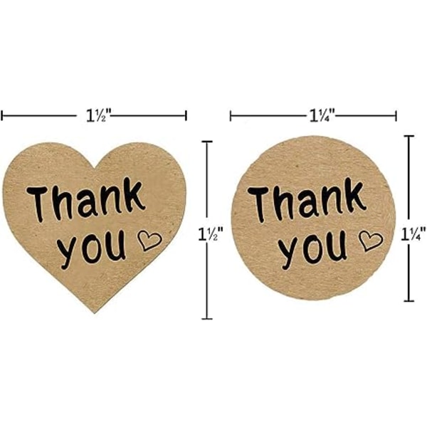 Thank You Stickers Rulle 500 stk selvklæbende etiketter Kraftpapir med sorte hjerter, De