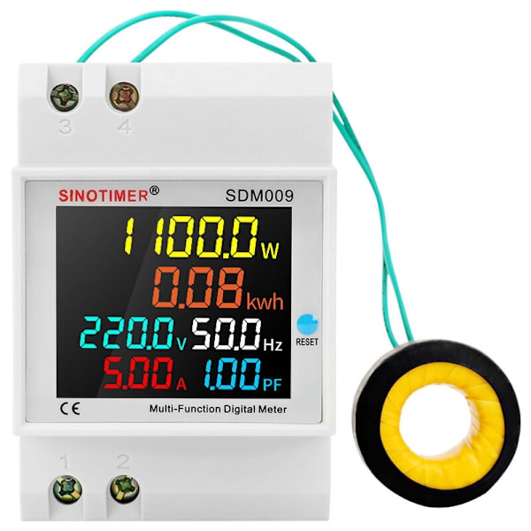 Enfas Energimätare Digital Elmätare AC 40-300V 100A Enfas Elmätare Din Rail Wattmeter Mätare Watt KWh Voltmeter Ammeter, CE-certifierad（Inbyggd AC4-transformator