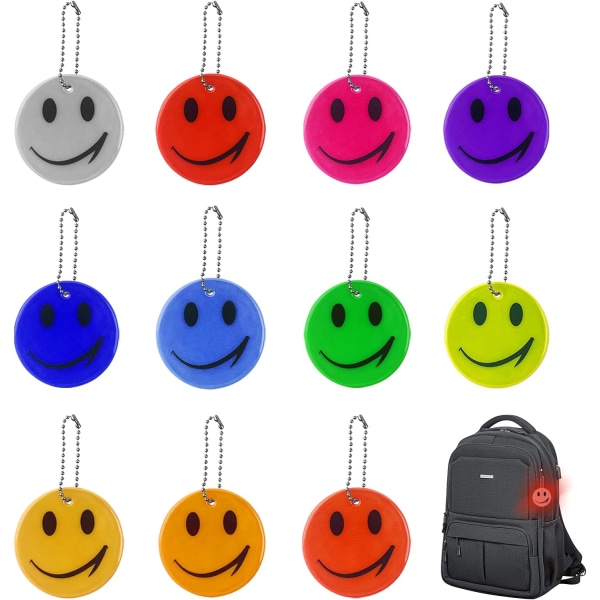 Pakke med 11 reflekterende smiley-vedhæng, sikkerhedsreflektor, børnereflektor, S