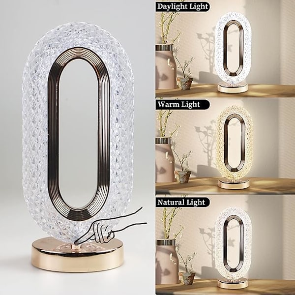 Oval Krystall Stativ Nattlampe | LED Touch Nattlampe | Dekorativ