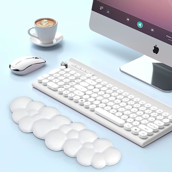 Musemåtte og tastatur håndledsstøtte, Cloud tastatur håndledsstøtte, skridsikker håndledsstøtte, sød PU tastaturmåtte med skridsikker base, til bærbar computer, gaming, hvid