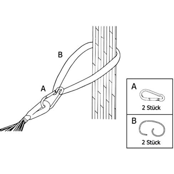 Hengekøye og swingfeste, et par 2 meter tau, et par karabiner