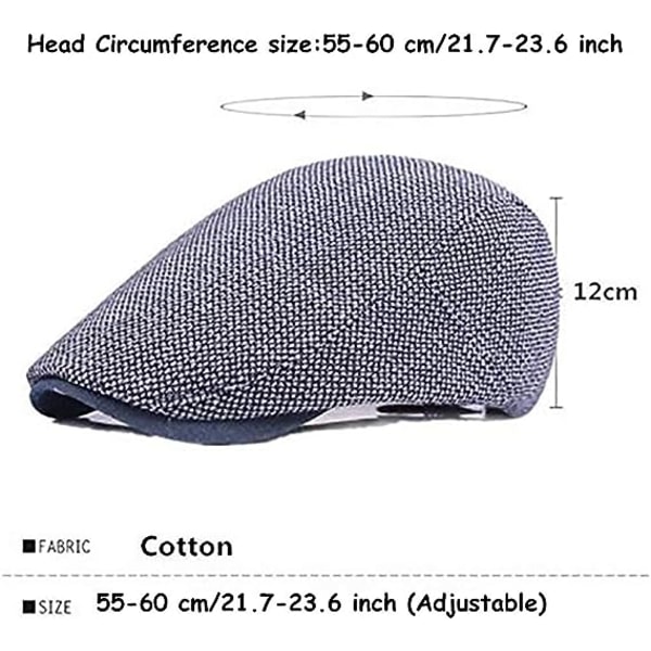 Hette for menn, Hette for menn, Vintage Hette, Klassisk Justerbar Bomull Hette, Flat Cap for menn, Tradisjonell Flat Cap, Vår/Sommer/Høst/Vinter（55-60cm, Marine）