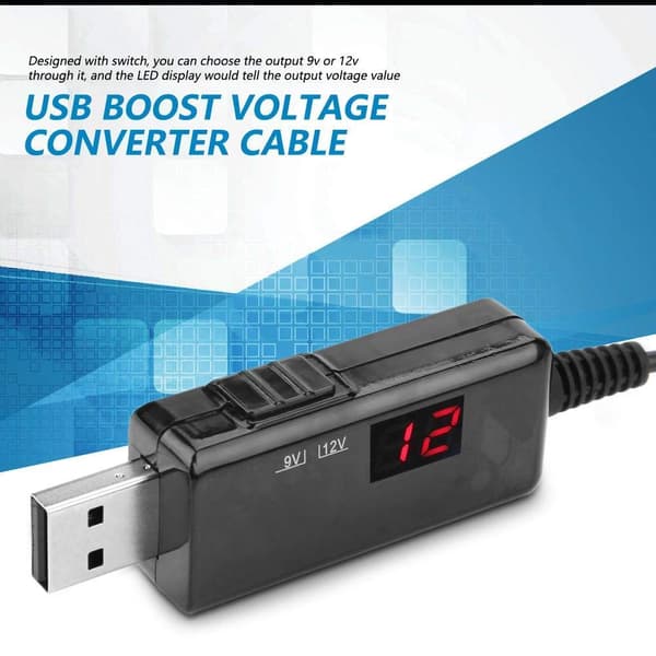 USB Boost Converter Kabel 9V til 12V DC Step-up Transformer Linje med LED-skjerm