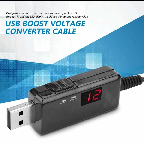 USB Boost Converter Kabel 9V till 12V DC Stegupp Transformer Linje med LED-display