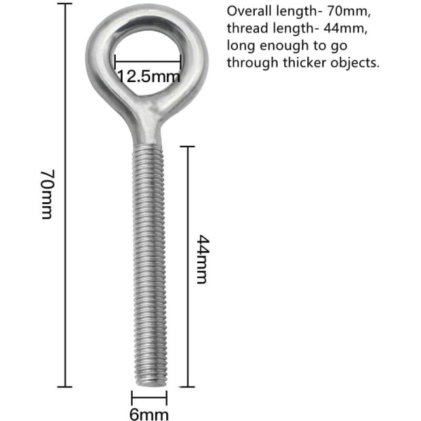 Pack of 12 M6 x 70mm Ring Bolts in 304 Stainless Steel - Ring Thr