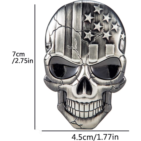 2Pack 3D-klistermärken Metallskalle USA-flaggemblem, 2,75 x 1,77 tum (2