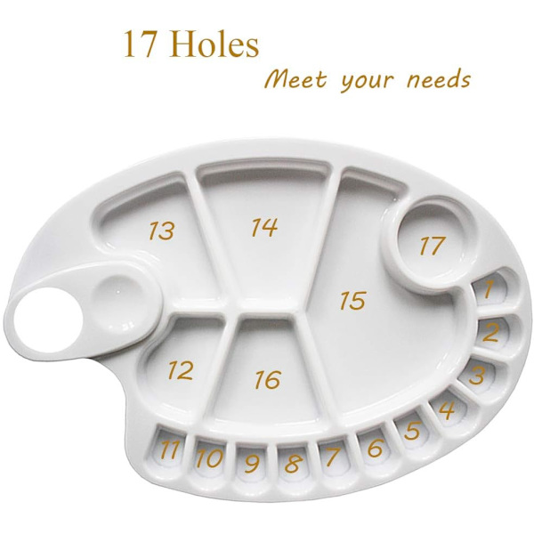 Non-Stick Maling Palet 2 stk. Kunstner Maling Blanding Bakke Palet 11,8 x 8 Tommer Let at Rengøre Oval Form Kunst Palet 17 Brønde (11,8 x 8 Tommer / 2 stk.)