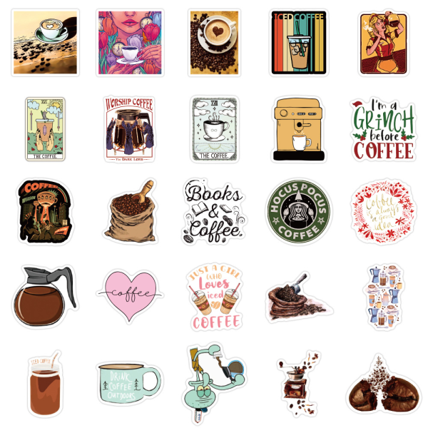 50 stycken kaffeklistermärken, vinylkaffevattenflaska klistermärke för kaffe gif