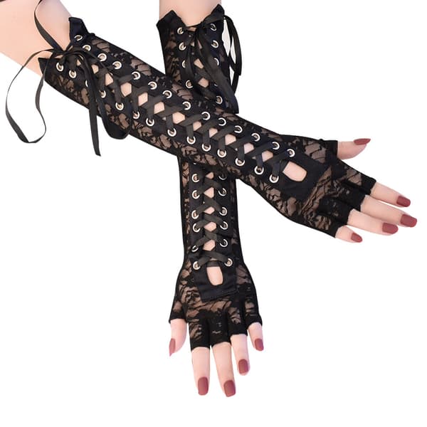 Spetsbroderade spännsöljeshandskar med halvfinger för cosplay och dans