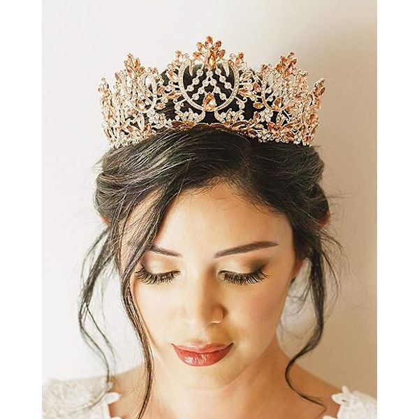 Naisten strass-tiara, prinsessan kruununauha, häätiara, opiskelijaballin asusteet, ruusukulta + ruusukristalli