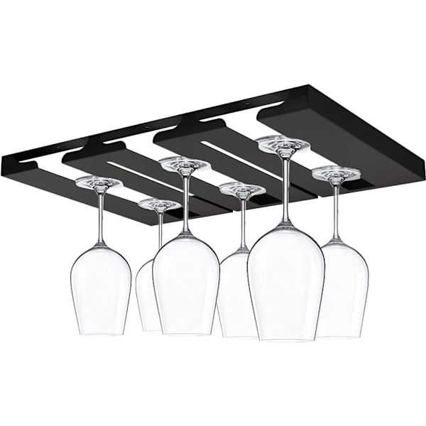 Vinglashylde - under skabet, glasopbevaringshylde i rustfrit stål, egnet til køkken, bar, restaurant, skrueinstallation, sort, 3 slots