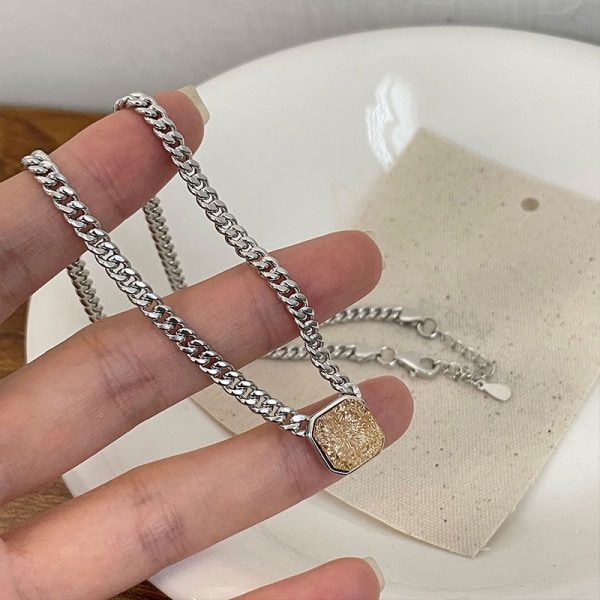 925 Sterling Sølv Stempel Tyk Kæde Halskæde Punk Vintage Funklende Zirkon