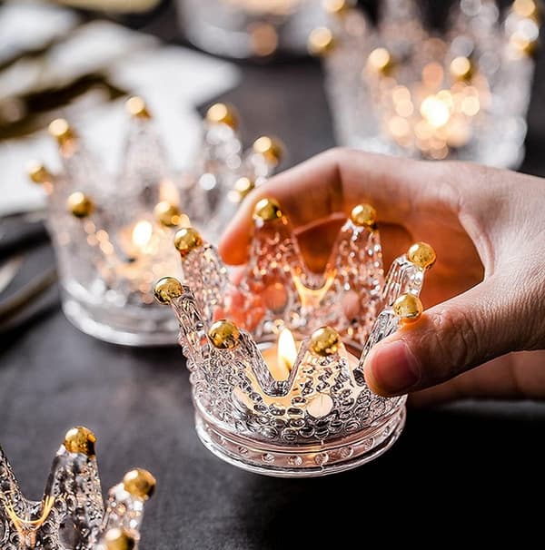 Ljusstakar Set om 6 Krona Glas Tealight Ljusstake för Vi