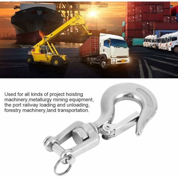 Nostokoukku - 304 ruostumaton teräs kääntyvä nostokoukku Inderstry koukku lukolla Rigging tarvikkeet，(650kg，1kpl)