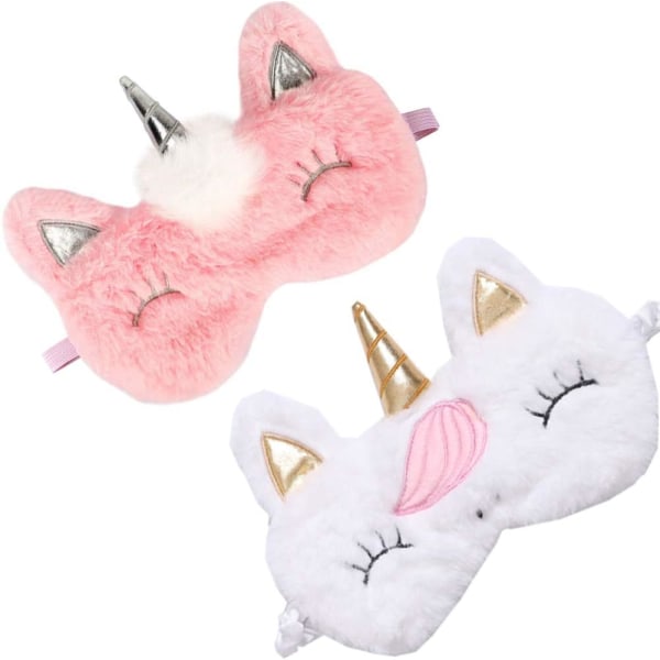 2 Pack Söta Djur Sovmask för Flickor Söta Enhörning Mjuk Plysch B