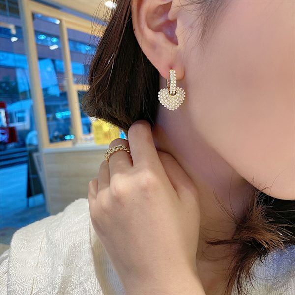 Fashion Smykker Sweet Love Fuld Perle Lille Hoop 14K Guld Øreringe Elegante Kvinder