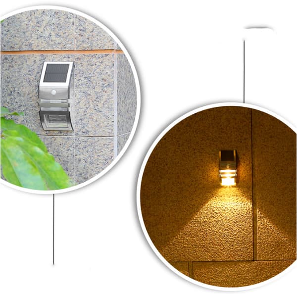 Solcelled LED vegglampe, rustfritt stål