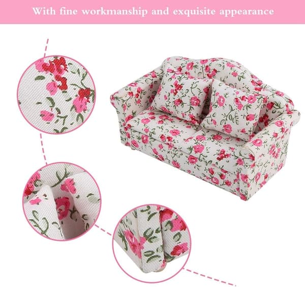 Mini Sofa Dukkehus 1/12 Dukkehus Møbler Sofa Blomstermønster