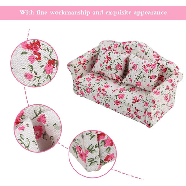 Mini Soffa Dockhus 1/12 Dockhus Möbler Soffa Blommönster